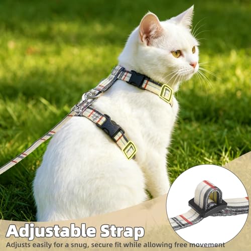 PUPTECK Adjustable Cat Harness and Leash Set Escape Proof Kitten Strap Collar for Walking Travel, Beige Plaid - color: Beige(Plaid), size: Small