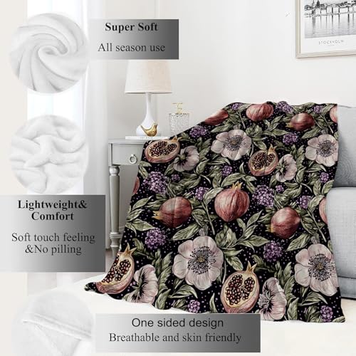 Pomegranate Blanket Mystical Fruit Botanical Throw Blankets,Gifts for Kids Woman Adult,Lightweight Soft Fleece,Lush Blossom Foliage Dark Art, for Sofa Couch Bed Room Modern Decor 40x50in - color: Pomegranate, size: 40x50in