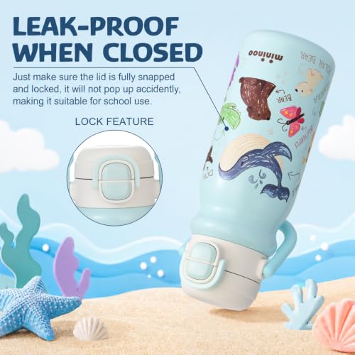 18oz Insulated Stainless Steel Kids Water Bottle for School, Animal | 2-in-1 Straw & Spout Lid, Leak-Proof, BPA-Free, for Girls & Boys, Blue - color: 18oz Light Blue-Animal