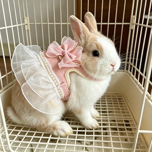 Rabbit Harness and Leash for Walking Escape Proof, Cute Bunny Clothes, Pets Stuff Suitable, Hiking, and Training—Also Suitable for Small Animals Such As Ferrets, Kittens, and Puppies