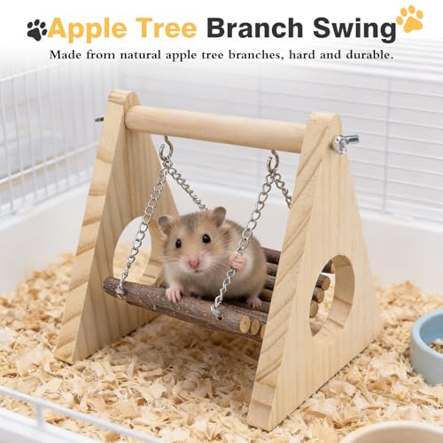 Wooden Hamster Platform Hamster Cage Accessories Gerbil Toys Guinea Pig Ramp, Climbing Toys for Dwarf Syrian Hamster Gerbil Rat Mice Degus or Other Small Pets, 8.66 x 8.66 x 5.12 Inch (Wood)