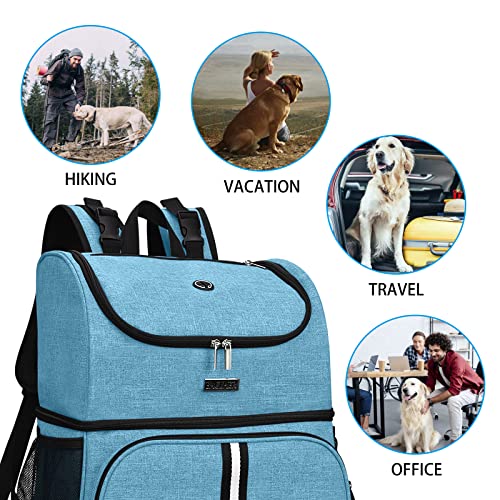 BAGLHER Pet Travel Bag, Double-Layer Pet Supplies Backpack (for All Pet Travel Supplies), Pet Travel Backpack with 2 Silicone Collapsible Bowls and 2 Food Baskets Sky Blue - color: Sky Blue