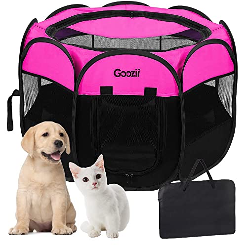 GOOZII Pet Cat Playpen for Indoor Cats Enclosed, Portable Foldable Dog Playpen Outdoor Tent Crate Cage with Zipper Top Cover Door for Kitten Puppy Outside Rv Car Camper (Small Size, Pink) - color: Pink, style: S [29" x 29" x 17"]