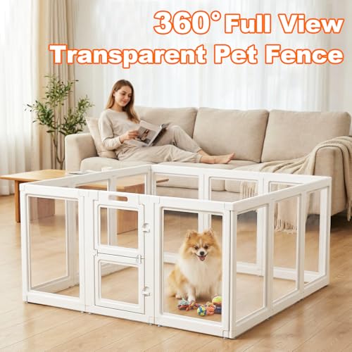 Clear Acrylic Dog Playpen,Indoor Dog Pen,30.3" H,8 Panels | White,Puppy Playpen with Tool-Free Assembly,Dog Play Pen Indoor & Kennel Whelping Cage for dogs,cats & rabbits - size: 30.3"H-8PCS