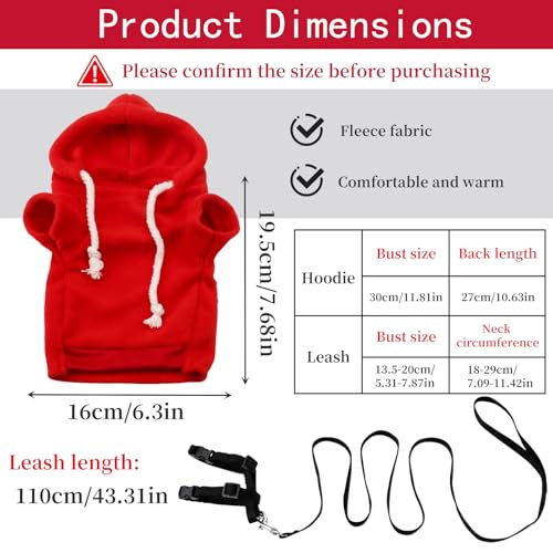 Ferret Clothes and Leash Set, Warm Hoodie Sweater with Harness and Leash for Outdoor Walking, Cozy Wear for Ferrets, Chinchillas, Small Pets, Adjustable Small Pet Outfits (Red) - color: Red