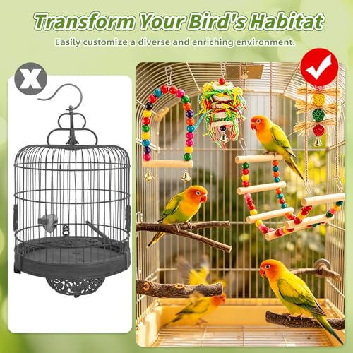 8 PCS Bird Toys & Perches Set - Natural Apple Wood & Hardwood Branches, Birch Ladder Swing, Foraging Shredding Chewing Toys for Parakeets, Cockatiels, Small Medium Bird Cage Accessories - size: Bird Toys & Perches Set