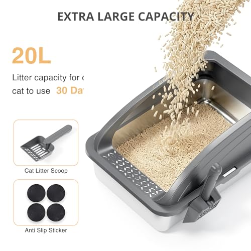 Stainless Steel Cat Litter Box with Lid, Metal Kitty Litter Box with Scoop, Non-Stick Base, Easy to Clean for Cat, Rabbit, Guinea Pigs and Hamsters - Dark Gray - color: Dark Gray