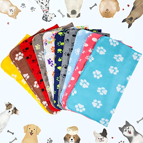 Tatuo 10 Pieces Pet Blankets with Paw Print Dog Cat Fleece Blankets Soft Warm Sleep Mat Pad Bed Cover for Kitten Puppy and Other Small Animals, 24 x 28 Inch(Bright Color) - color: Bright Color