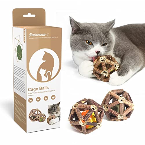 Potaroma Catnip Toys, 3Pcs Cat Toys Natural Silvervine Stick Cage Balls & Bell Ball for Indoor Cats, Kitten Cleaning Teeth Molar Matatabi Cat Chew Toy All Breeds | Kitten Cleaning Teeth Molar Matatabi Cat Chew Toy for Indoor Cats All Breeds with Bell