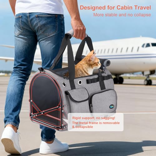 Ownpets TSA Airline Approved Large Pet Carrier, Soft Sided Cat Dog Carrier for Small Pets, Underseat, Waterproof, Foldable for Medium Big Cats 20 lbs+ & 2 Kittens/Puppies (17.7"x11.8"x12.2")