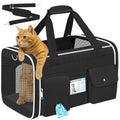 HUANLANG Large Cat Carrier Soft Sided Travel Pet Carrier Airline Approved | Dog Carriers for Small Dogs Medium Cats,Collapsible,3 Storage,zipper lock,Reflective strips,Luggage Strap,Up to 15 Lbs, Black - color: Black 1