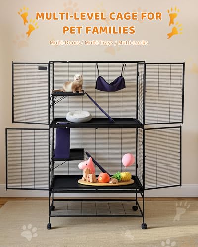 Multi-Level Metal Small Animal Cage, Removable Tray & Ramp, Lockable, BPA-Free, Indoor/Outdoor Use,for Ferrets, Hamsters, Chinchillas, Rabbits, Guinea Pigs, Hedgehogs, Gerbils - size: 36.0"L x 23.0"W x 64.0"H