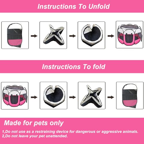 Portable Pet Playpen Puppy Pen Dog Tent Cat Playpen | 8-Panel Indoor/Outdoor Puppy Pen with Shade Cover & Travel Bag - Waterproof Dog Cat Tent - color: Pink, style: Large(45"x45"x24" with free bonus)