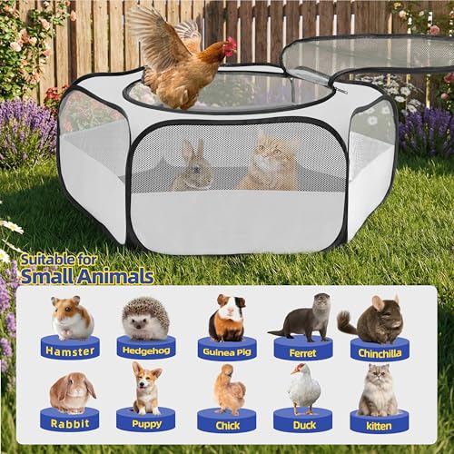 Small Animal Playpen with Mesh Cover & Waterproof Bottom Cat Tent Chicken Brooder Rabbit Guinea Pig Cage Playpen for Small Animals Indoor Outdoor Use - color: Silver Gray
