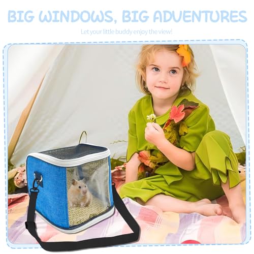 Small Animal Carrier Backpack with Water Bottle, Travel Portable Guinea Pig Hamster Bunny Carrier Sling Pouch, Clear Window Breathable Pet Carrier for Hedgehog Sugar Glider Chinchilla Rat (Gray-Blue) - color: Gray Blue