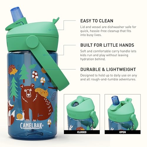 CamelBak Thrive Flip Straw Kids Water Bottle with Bite Valve, Tritan Renew Design for School and Travel, 14oz, Friendly Forest - color: Friendly Forest