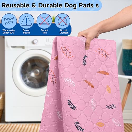 Sunheir 2-Pack Extra Large Reusable Dog Mat for Floor, Dog Playpen, Non-Slip Waterproof Super Absorbent Washable Pee Pads for Dogs, Pet Whelping Pads, Potty Training - Pink, 36" x 48" - color: Leaves - Pink, size: 36x48 Inch (Pack of 2)
