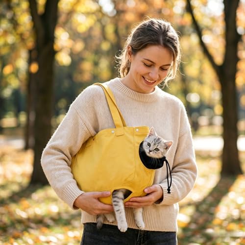 Cat Carrier Bag, Soft Pet Canvas Shoulder Carrying Pouch Hand Free Kitten Backpack with Holes for 5-11 lbs Small Dogs, Cats, and Pets Outdoor Travel, Yellow - color: Yellow