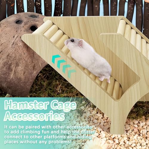 PINVNBY Hamster Climbing Ladder and Tunnel Hideout Wooden Hamster Climbing Toy Cage Decor Accessories for Gerbil Mice or Other Small Animals (Arch Bridge Tunnel)