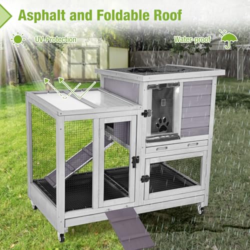 Indoor Rabbit Bunny Hutch Outdoor, Guinea Pig Cages with Removable Bottom Wire Netting - Easy Clean - size: 40.6"L x 26.0"W x 37.6"H