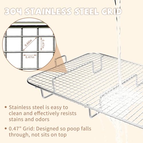 BWOGUE Extra Large Stainless Steel Rabbit Litter Box, Bunny Litter Box Kit | Large Rabbit Litter Box, High Sides Help Reduce Mess, Raised Grid, Hay Feeder & Waterer Kit, Easy to Clean, Rabbits - size: L:19.7in ×13.8in × 5.9inches