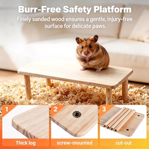 1Pcs Hamster Platform, Hamster Cage Platform, Wooden Hamster Platforms Waterproof Stand for Small Animal Habitat, Play Decor for Hamsters Squirrel Pets
