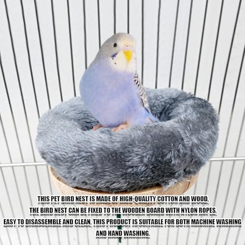 Bird Nest,1Pc Detachable Plush Parrot Hammock Bed,Winter Warm Bird House Snuggle Hut Birds Sleeping Bed Wood Perch for Budgies Cockatiel Conure Parakeet Hamster (Grey, Small) - color: Grey, size: Small