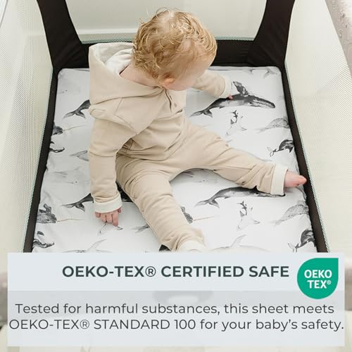 Pobi Baby Pack N Play Sheets for Boys, 2-Pack, Cotton Blend (Seaside) | Playard Sheet, 2-Pack, Graco 38x26, Cotton, Mini Crib Sheet, Soft, Snug, Safe, Pack n Play, Playpen, Travel, Machine Wash - color: Seaside