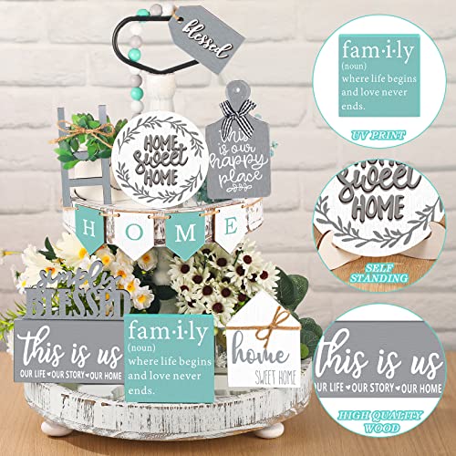 FairySandy 11 pcs Home Tiered Tray Decor This is us Rustic Farmhouse Tiered Tray Decorations Set Home Wooden Signs Vintage Farm Animal Farmhouse Tabletop Wood Signs for Kitchen Table Shelf Decor - style: Minimalist