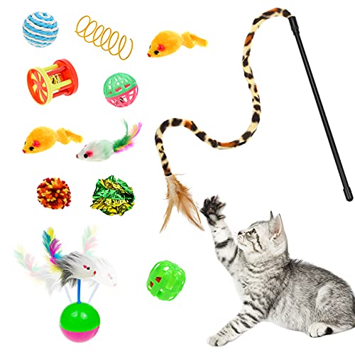 Malier Collapsible Cat Tunnels & Toys Set, Interactive Kitty Toys - Kitten & Cat - Feathers, Mouse, Crinkle Balls, 3-Way Tube Tunnel for Indoor Play - color: Black