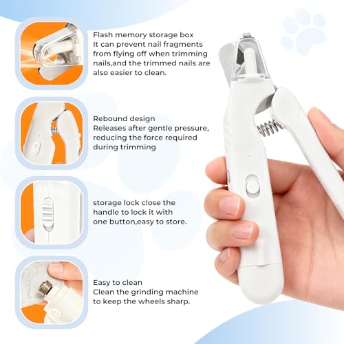 2-in-1 Pet Nail Clipper & Grinder with Dual LED Lights, USB Rechargeable, Electric Multi-Function Grinding, Quiet Operation with Splash Guard, Suitable for Small/Medium/Larg