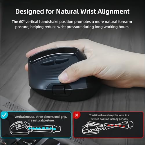 Ergonomic Vertical Mouse, Dual Scroll, Tri-Mode, OLED Display | 60° ergonomic vertical mouse with dual scroll wheels, tri-mode Bluetooth/2.4G/wired connectivity, OLED display, and 8000 DPI. - color: Black