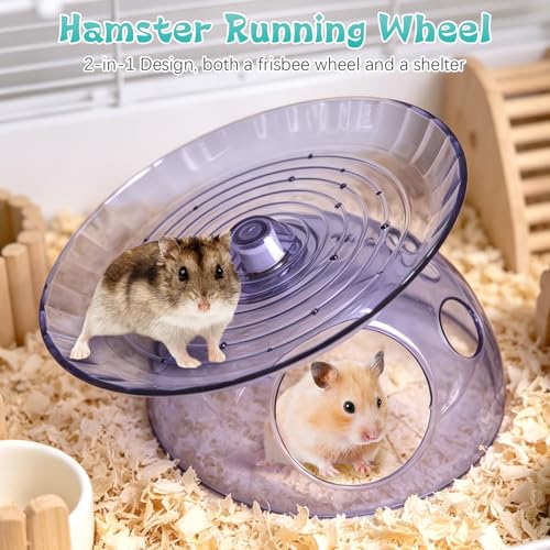 Hamiledyi Hamster Flying Saucer with Hideout House Plastic Hamster Wheel Small Animal Silent Running Wheel Gerbil Exercise Wheel Toy for Mice, Hamster and Other Small Pets (7In, Blue) - color: Blue