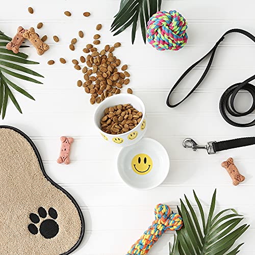 Bone Dry Ceramic Food Bowls, Non-Slip & Dishwasher Safe, Small Set, 4.25x2, Smiley Face, 2 Count - color: Smiley Face, size: Small Set, 4.25x2"