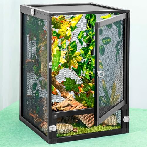 13 Gal Foldable Reptile Terrarium for Gecko & Dragon | 360° clear view with detachable & foldable design for portability. High airflow mesh. Fits crested geckos, chameleons - size: 18x13x13 Inch