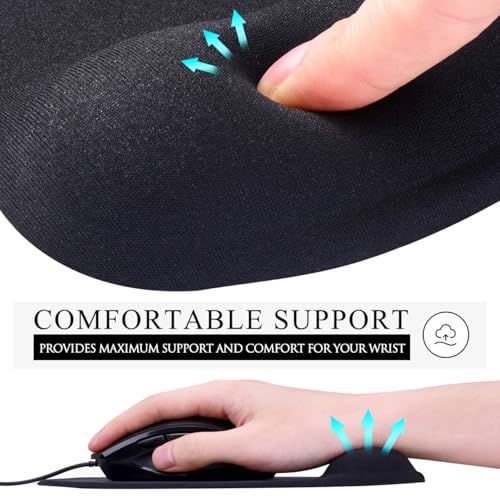 JIKIOU Ergonomic Mouse Pad with Gel Wrist Rest 2 Pack, Portable Small Black | Upgraded-Prevent Gel Leakage, Ergonomic Design for Pain Relief, Cooling Gel filled, Smooth Lycra Surface, Non-Slip PU Base - color: 01Black
