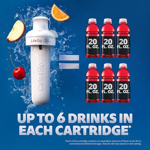 Cirkul 22oz. BPA-Free Plastic Water Bottle Starter Kit with Blue Lid, 3 Flavor Cartridges (1 LifeSip Fruit Punch, 1 FitSip Mixed Berry, 1 GoSip Black Cherry) Zero Calories and No Sugar - size: 22oz. Bottle + 3 Cartridges
