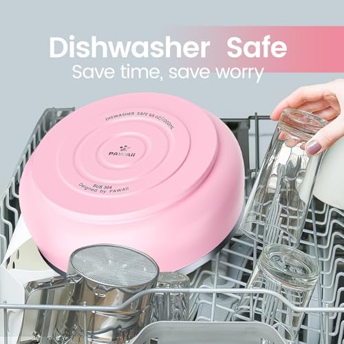 Pawaii Dog Bowl,68 oz Stainless Steel Food and Water Bowl,ID Tag,1 Pack | Double-Wall Design,Non-Slip Rubber Base,Dishwasher Safe,Smooth Open Design, Not a Slow Feeder,Easy-Rinse Interior - color: Sakura Pink, size: 68oz