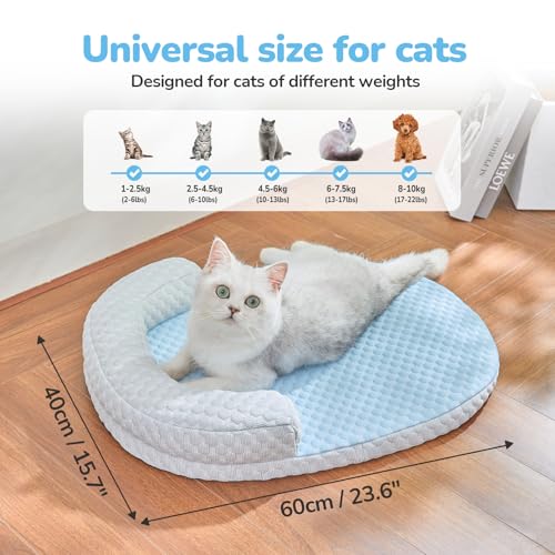 Summer Cat Cooling Mat Cooling Mat for Cats with U-Pillow | Cooling Soft and Comfortable Washable Removable Non-Slip Bottom - color: Blue against Grey