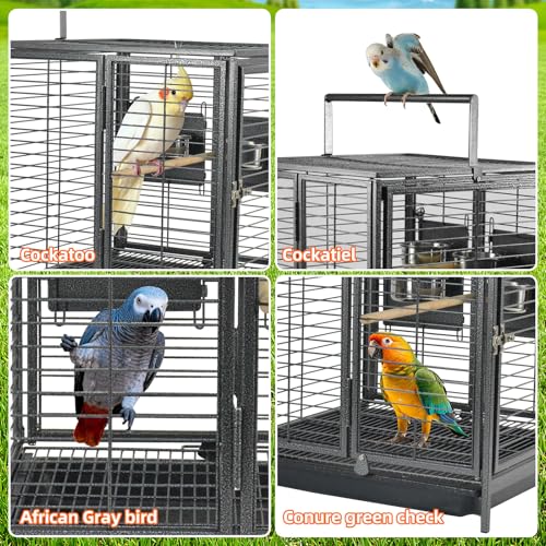 Portable Bird Travel Carrier Cage Black 19 Inch with Handle Wooden Perch,Parrot Travel cage Medium Birds for Cockatiels, Conures