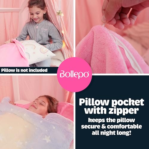 Kids Sleeping Bag for Boys & Girls - Glow in The Dark for Ages 3+, Large With Pillow Pocket, Extra Soft Toddler Blanket (66" x 33") - color: Rainbow - Stars