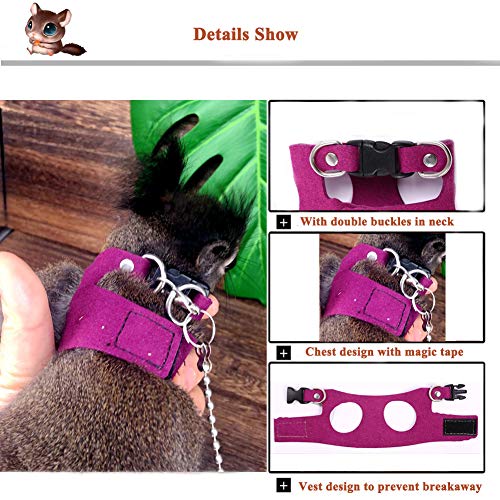 Squirrel Traction Rope with 1.8m Lead Leah, Adjustable Small Animal Walking Harness, Anti-Biting Chain Rope Vest Strap for Hamster Gerbil Rat Mouse Ferret Chinchilla and Small Animals - color: Purple