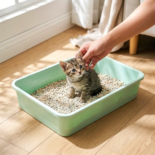 Hiceeden 7 Pack Small Kitten Litter Box with Scoops, 13.9 x 9.8 x 3 Inch Plastic Cat Litter Box, Colorful Open Litter Tray Travel Toilet for Rabbit, Hamster, Guinea Pig, Hedgehog, Easy to Clean