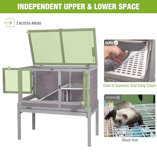 Wooden Guinea Pig Cages Indoor,Two-Story Wooden Rabbit Cage Hutch with Removable Stand and Pull Out Tray, Small Animals Cage Habitat with Ramp and Plastic Mesh(Grey&Purple) - color: Grey&Purple