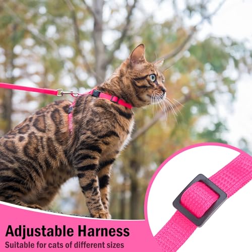 PUPTECK Adjustable Cat Harness and Leash Set Escape Proof Kitten Strap Collar for Walking Travel, Hot Pink - color: Hot Pink, size: Small