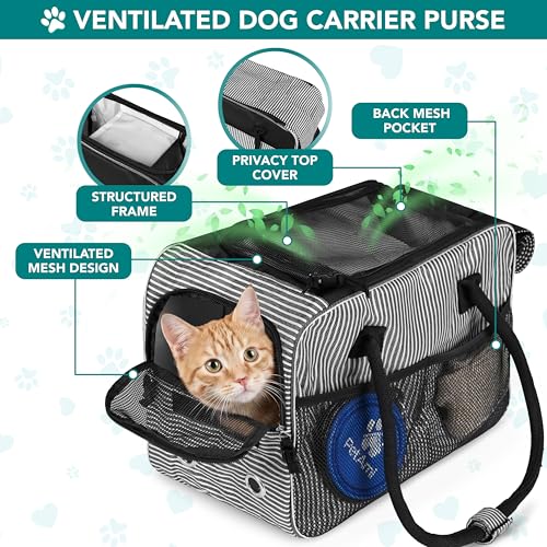 PetAmi Dog Purse Carrier for Small Dogs Cats, TSA Airline Approved Soft-Sided Pet Carrier with Pockets, Ventilated Travel Tote Bag with Bed & Shoulder Strap, Puppy Kitten, Max 12 lbs, Stripe Black - color: Stripe Black