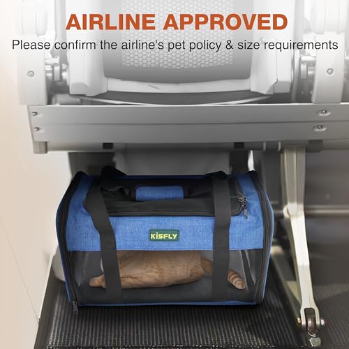 Foldable Cat Carrier 17"x11"x9.5", Soft-Sided Airline Travel Bag | Portable soft carrier with scratch-resistant mesh, top opening and foldable design. Fits cats up to 12 lbs for travel. - color: Blue, size: 17x11x9.5 In