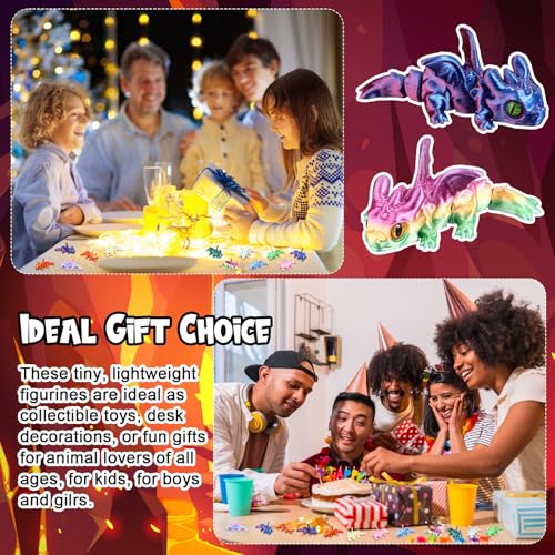 Honoson 12 Pcs 3D Printed Animals 5-7cm, Demon Winged Little Dragon | Articulated Fidget Animals, Flexible 3D Printed Figures for Stress Relief, Cute Mini Joints for Party Favors and Display - size: 5-7cm, style: Demon Winged Little Dragon