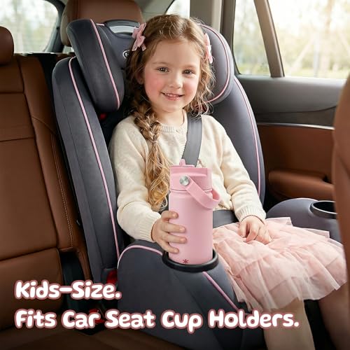 KEWIXY 14 oz Water Bottle with Straw, Easy Slide Lid, Leak Proof, Keep Cold 24H, Vacuum Insulated, Metal Stainless Steel with Handle for School, Candy Pink - color: Candy Pink, size: 14 Ounces