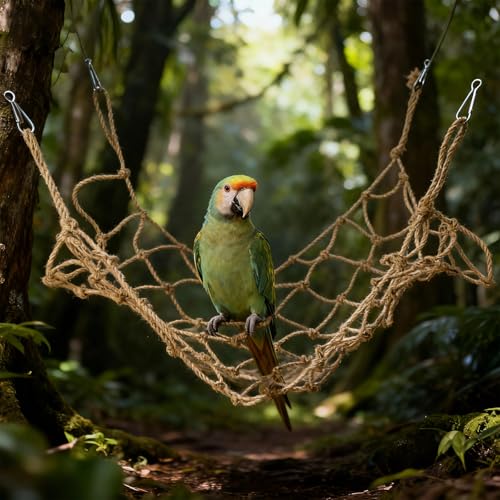 Parrot Climbing Rope Net – Multi-Size Colorful Bird Hammock, Ladder & Chew Toy with 4 Hooks for Cage, Cockatiel, Budgie, Parakeet, Rat & Small Pets - size: Small